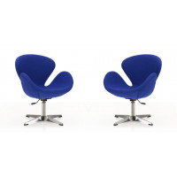 Manhattan Comfort 2-AC038-BL Raspberry Blue and Polished Chrome Wool Blend Adjustable Swivel Chair (Set of 2)